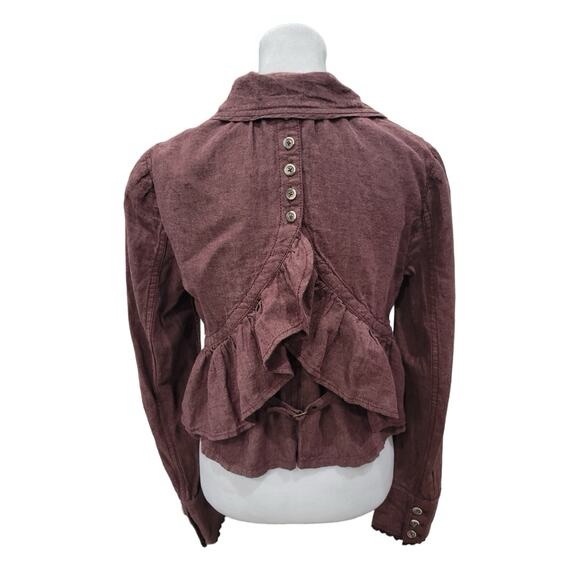Free People Linen Blend Mauve Ruffle Jacket Boho Peplum Vintage Size Small - Picture 3 of 15